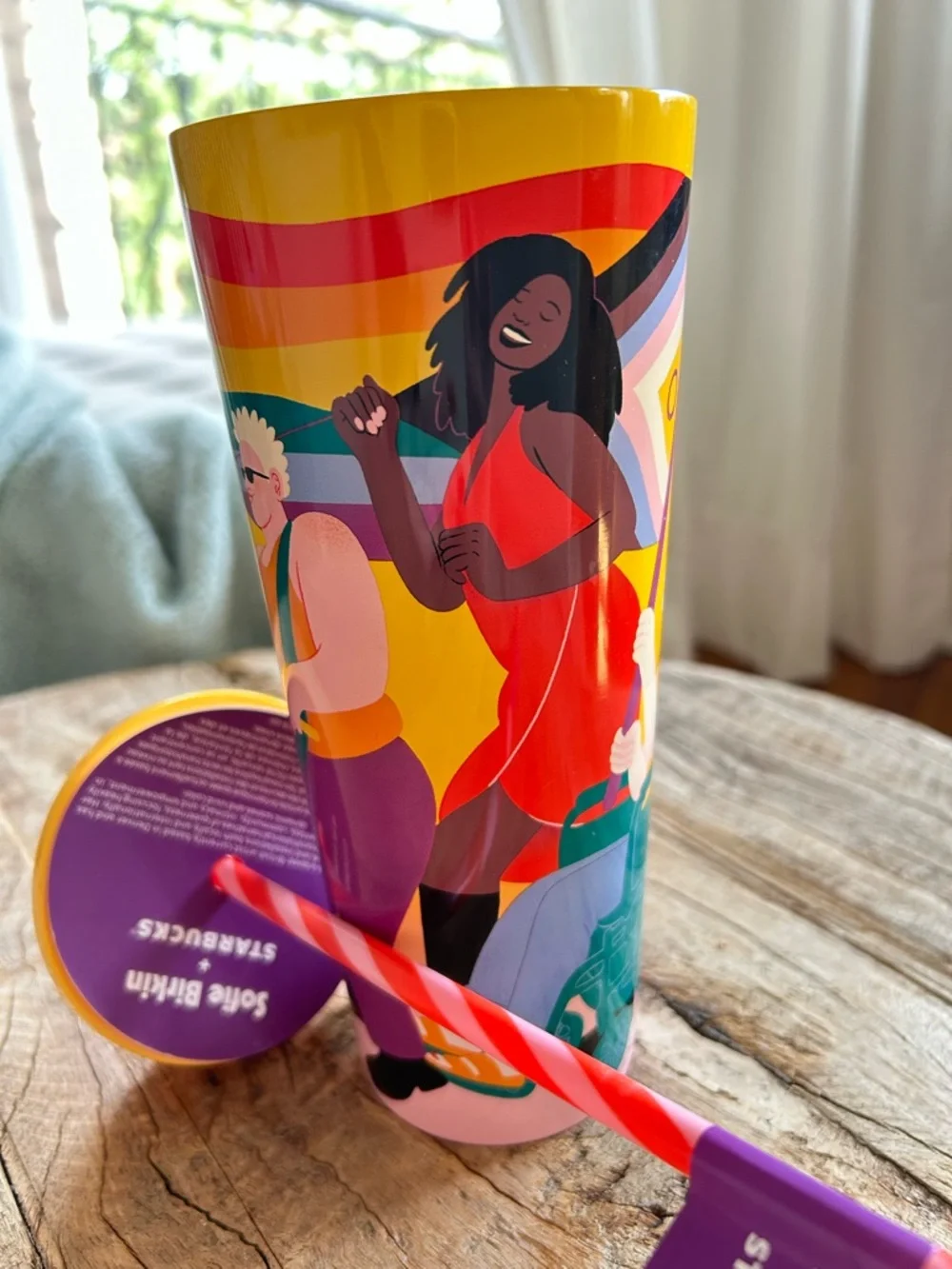 Starbucks Yellow Rainbow Dance Tumbler with Multicolor Artwork